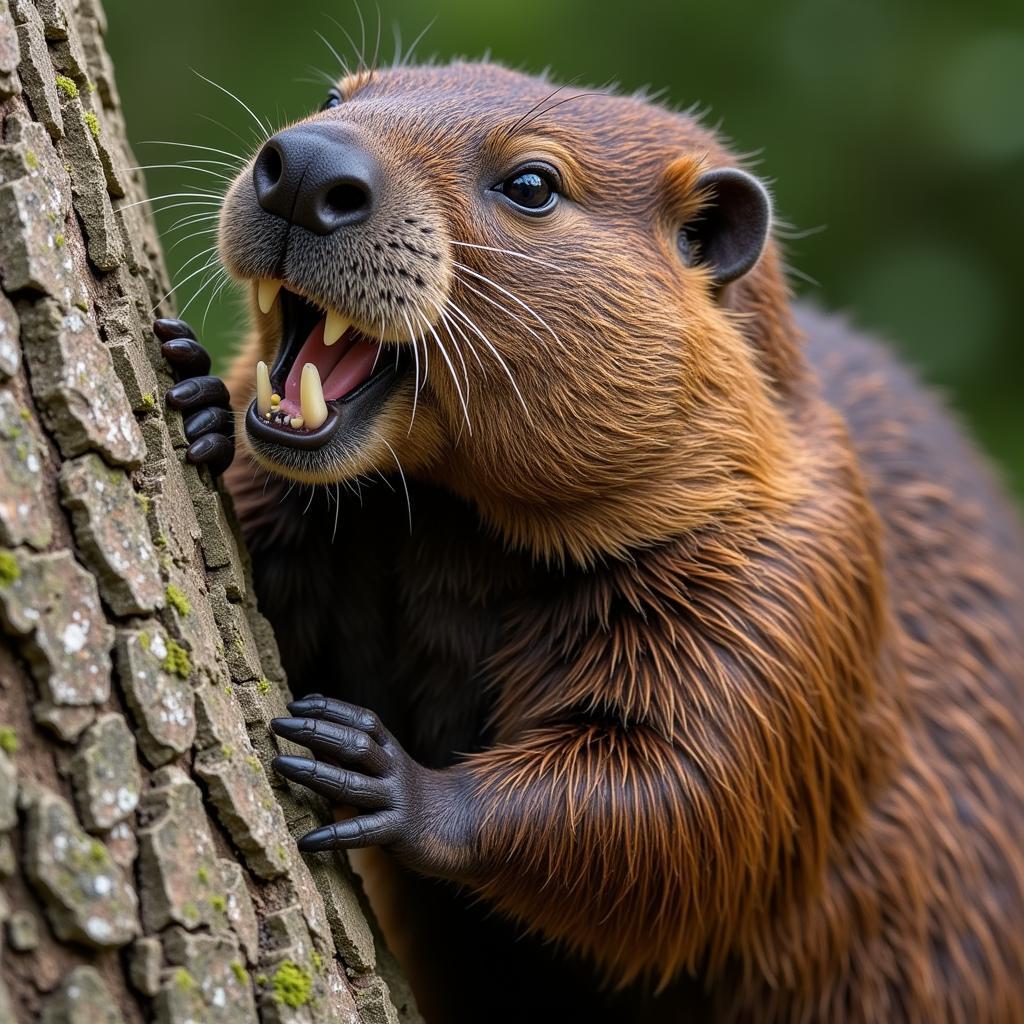 Beaver eating tree bark