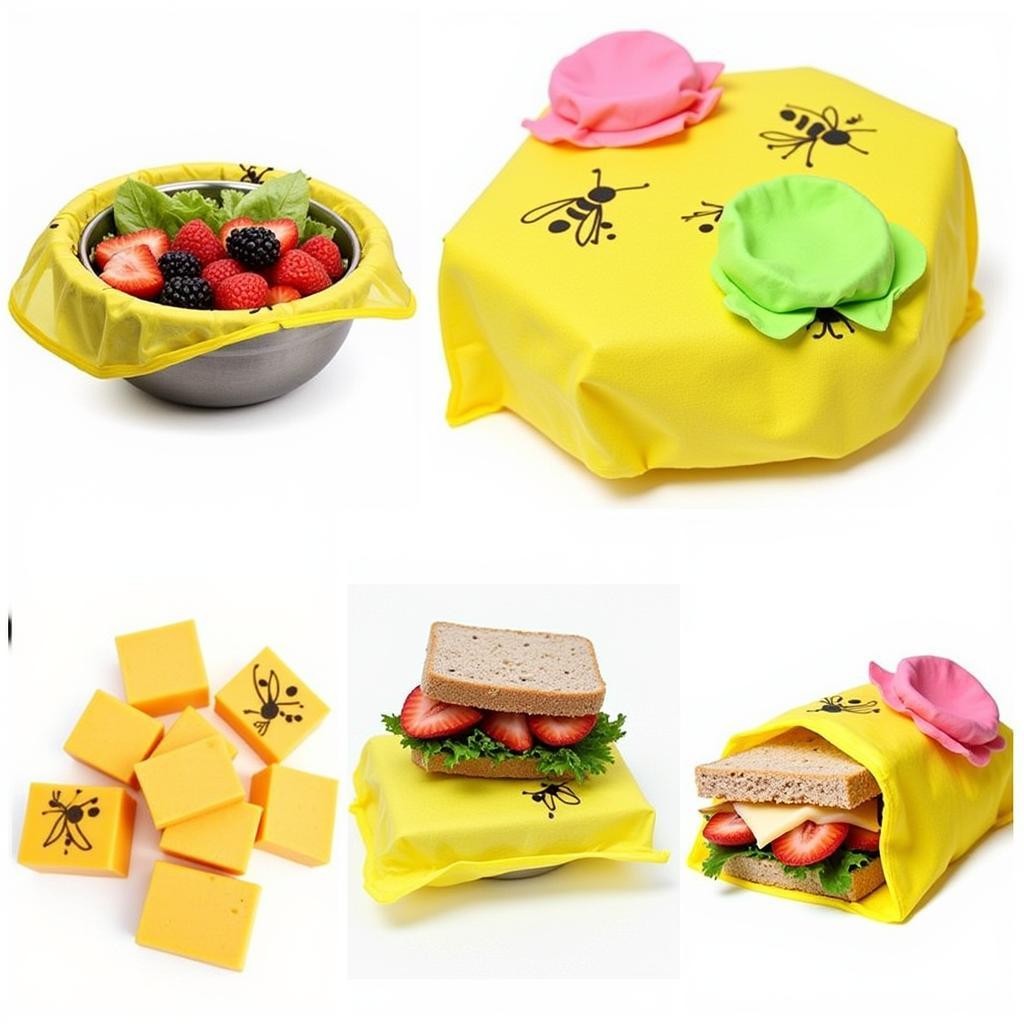 Bee Wrappy Food Wraps Covering Various Food Items