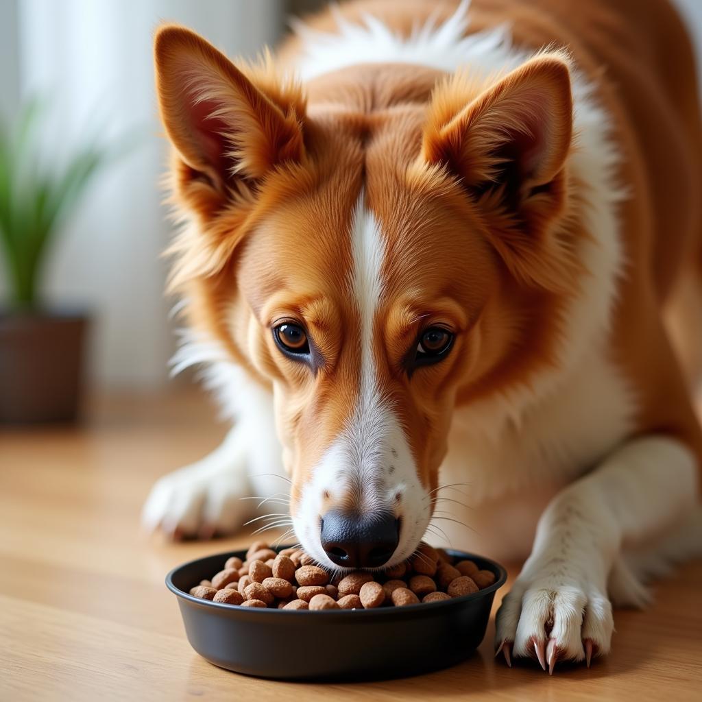 Happy and Healthy Dog Enjoying Yum Yum Food