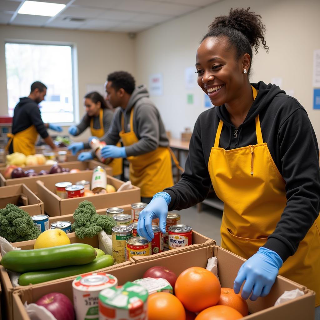 Volunteers sorting food donations at a Benton, AR food pantry