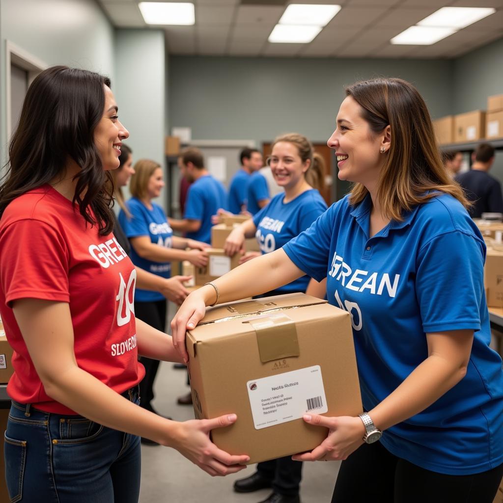 Volunteers distributing food boxes at the Berean Food Pantry