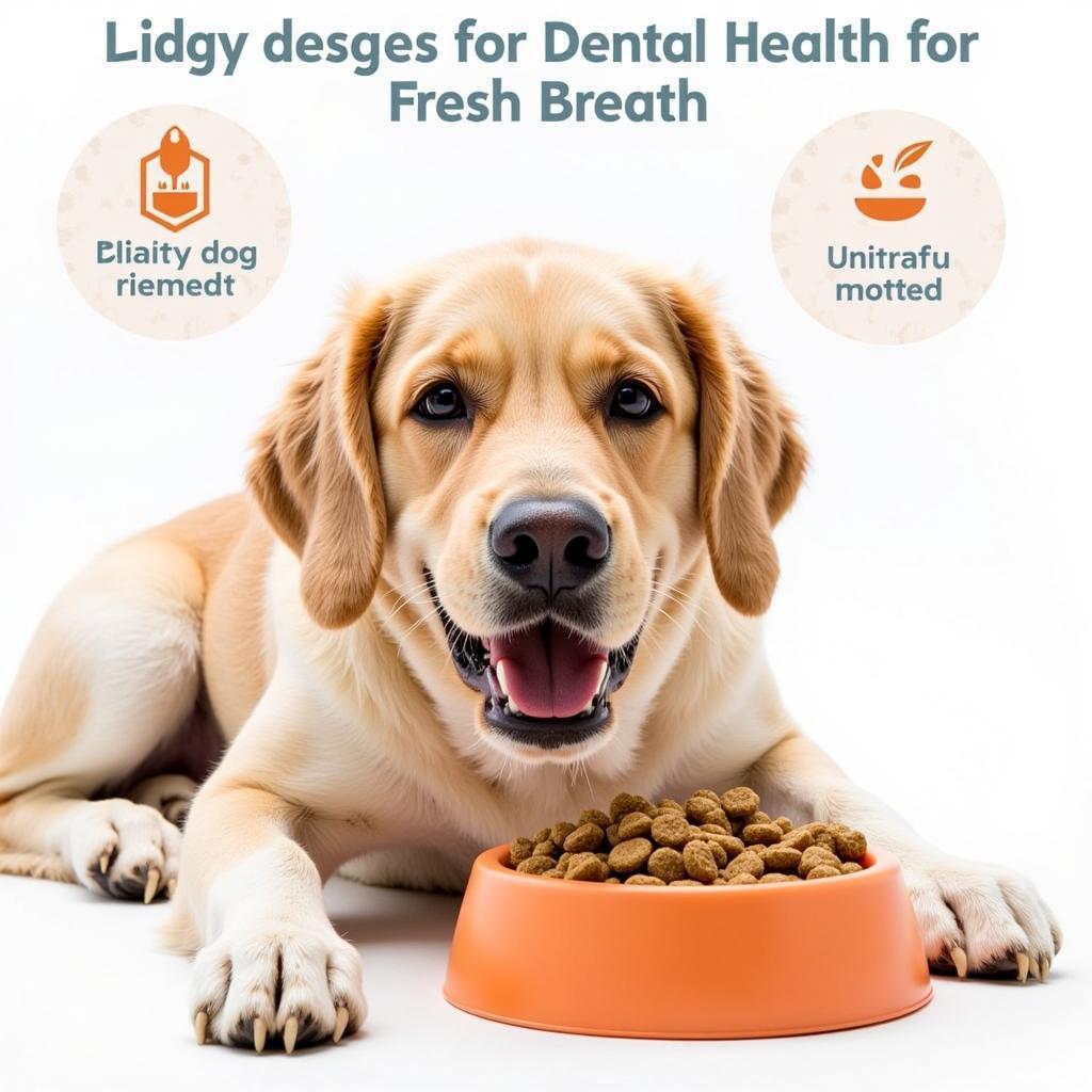 Dog enjoying dental-specific kibble designed for fresh breath