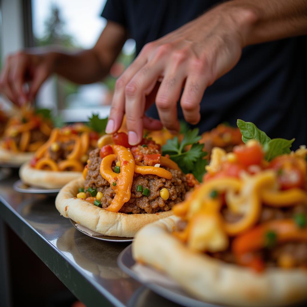 The Best Food Trucks in Simi Valley:  A close-up view of delicious food being prepared and served from a popular food truck.