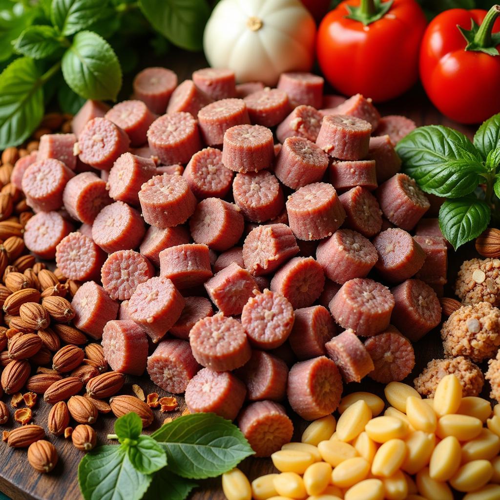 Close-up of high-quality dog food ingredients