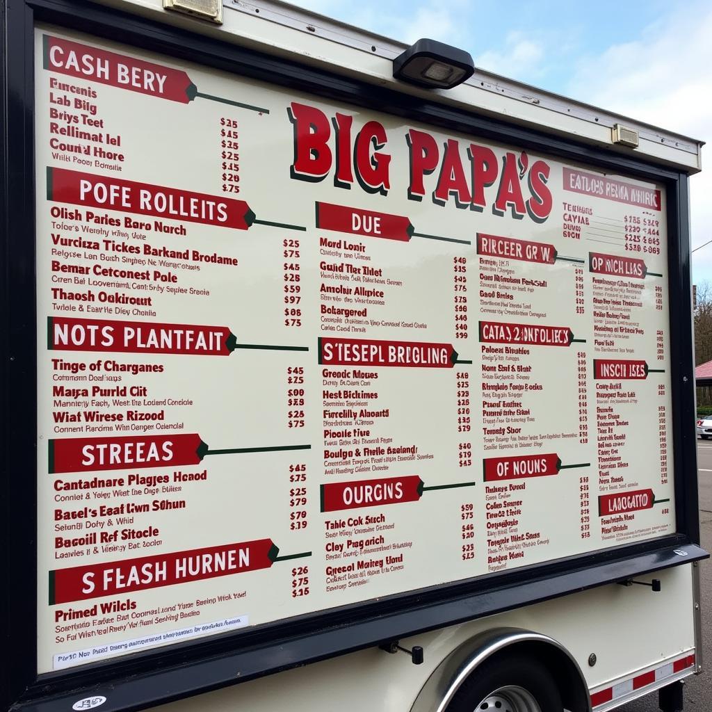 Big Papa's Food Truck Menu Board