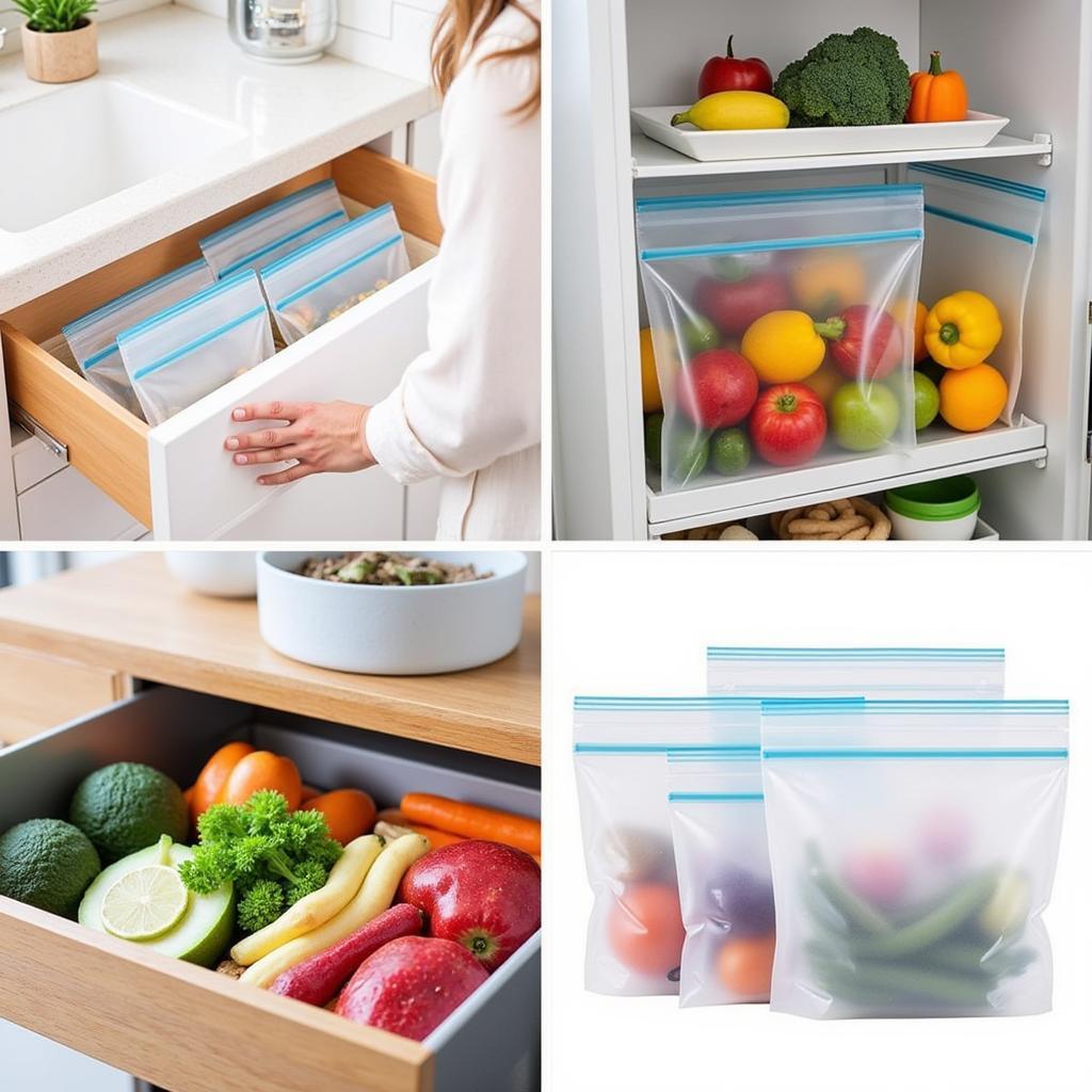 Biodegradable food storage bags in a kitchen setting