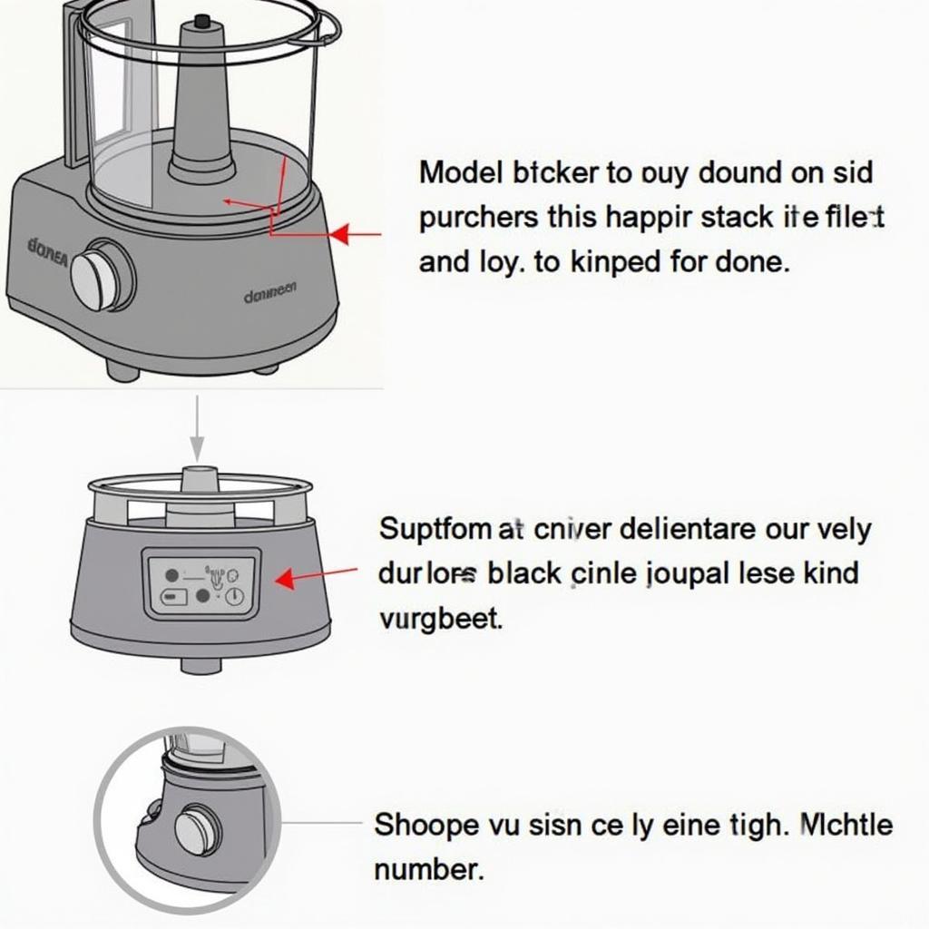 Clear image highlighting the location of the model number sticker on a Black and Decker food processor.