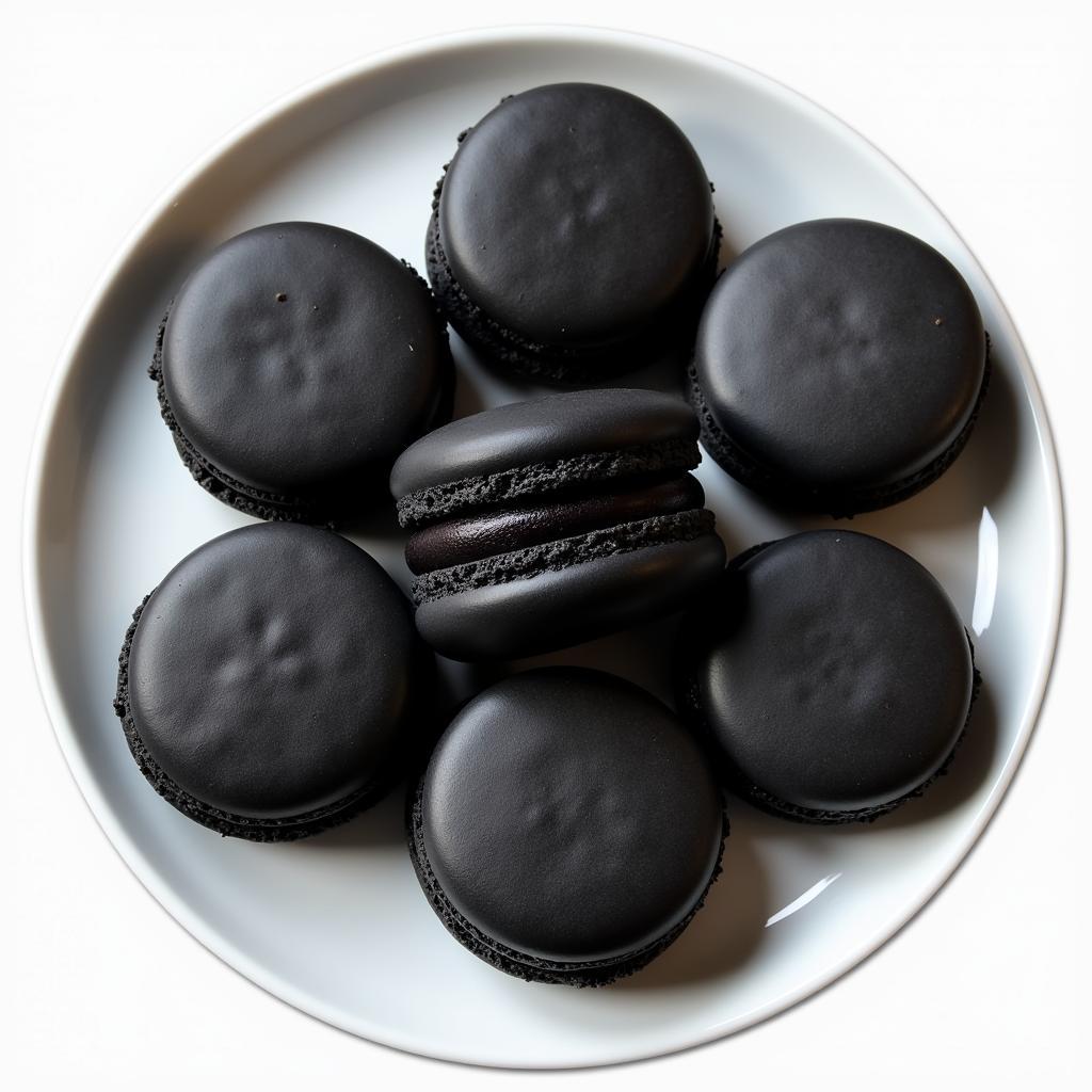 Black Macarons on a Plate