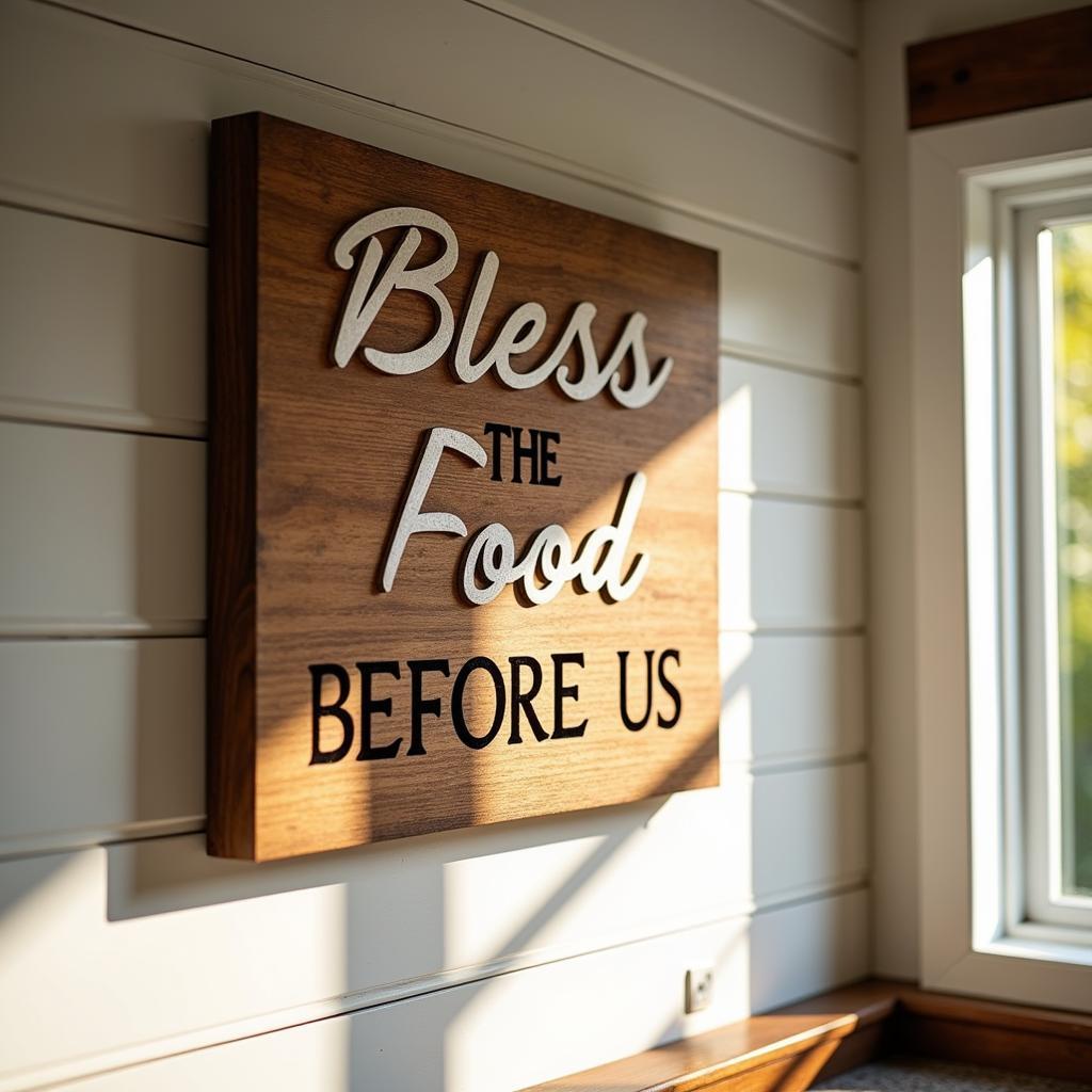 Rustic Wooden Bless the Food Before Us Sign