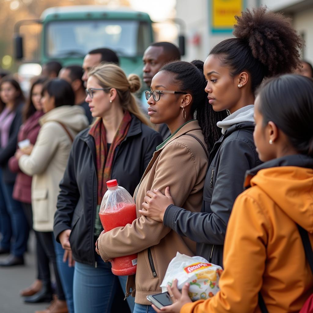 Community members receiving food assistance at Blessed Sacrament Church