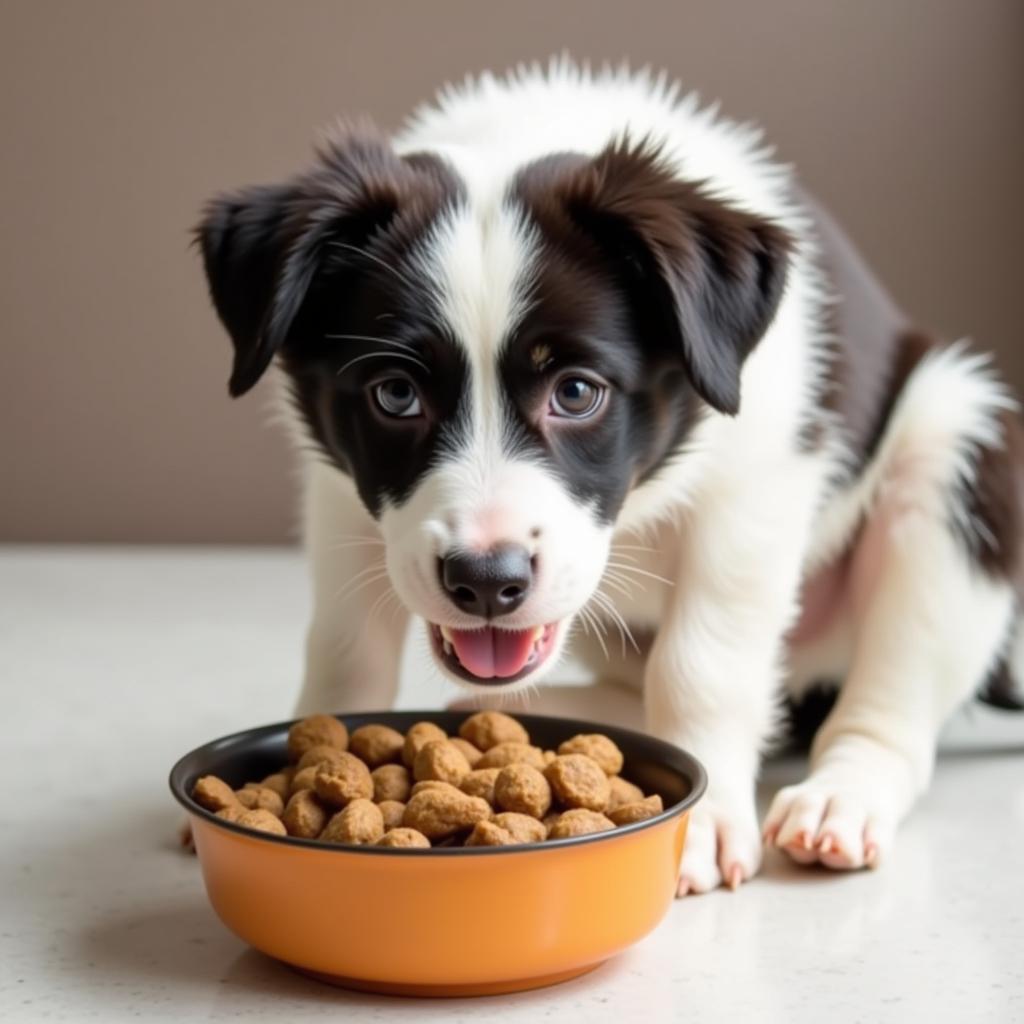 Adorable Border Collie Puppy Enjoying a Healthy Meal