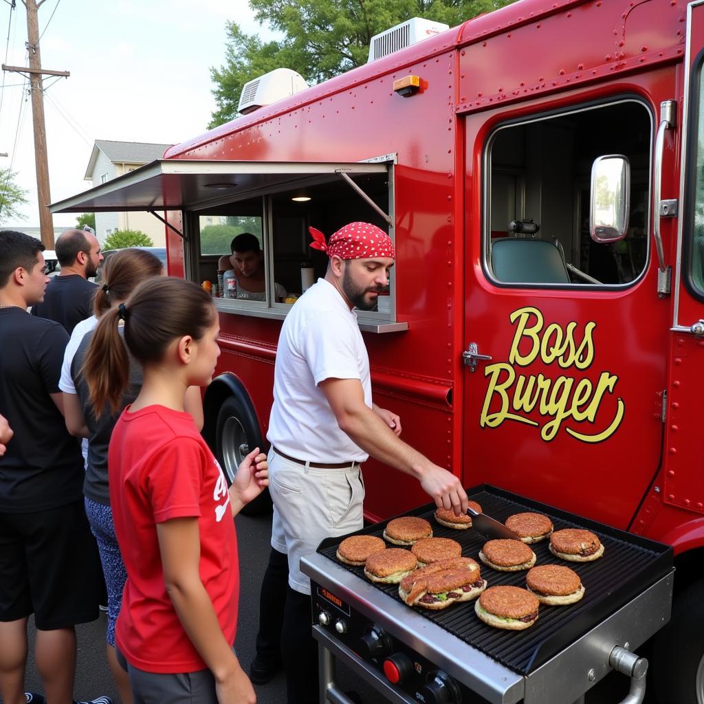 A Close-up Shot of a Boss Burger Food Truck Serving Customers