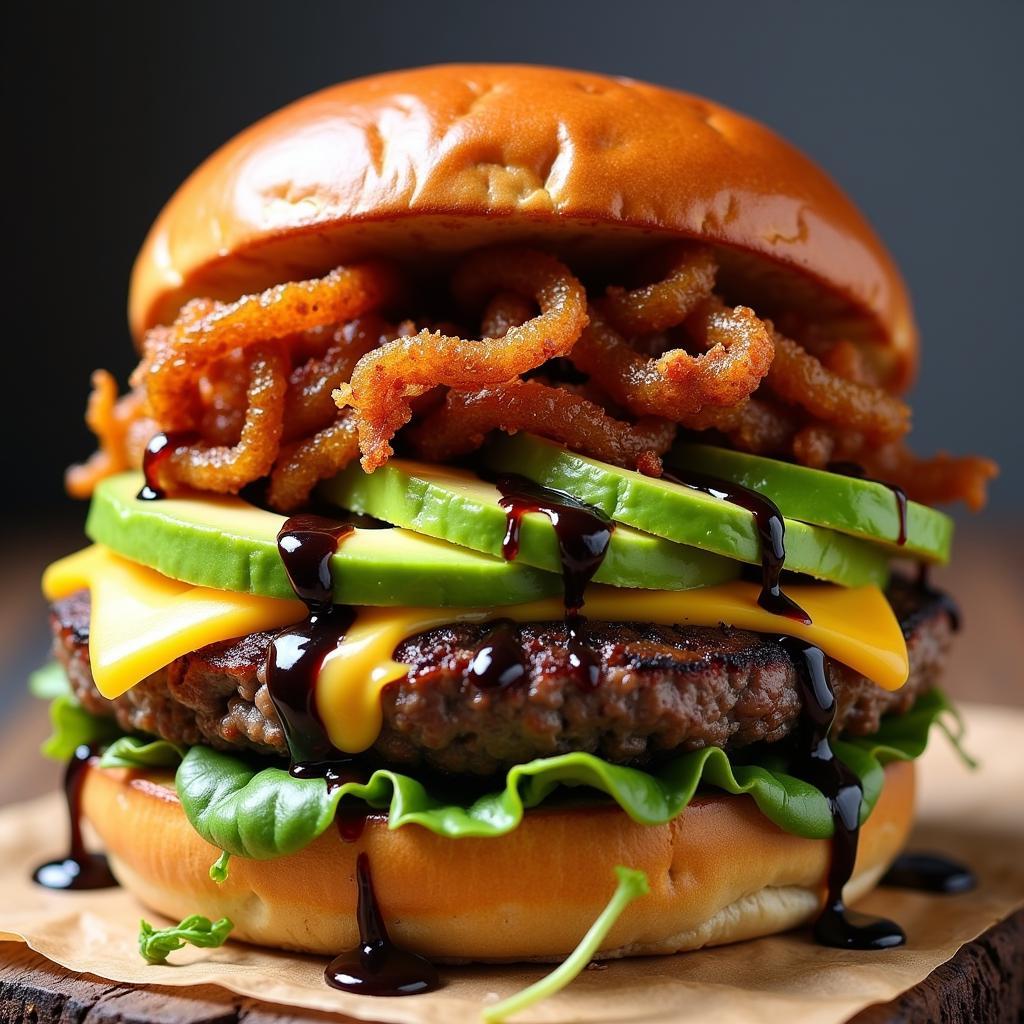 Close-up of a Boss Burger with Unique and Gourmet Toppings