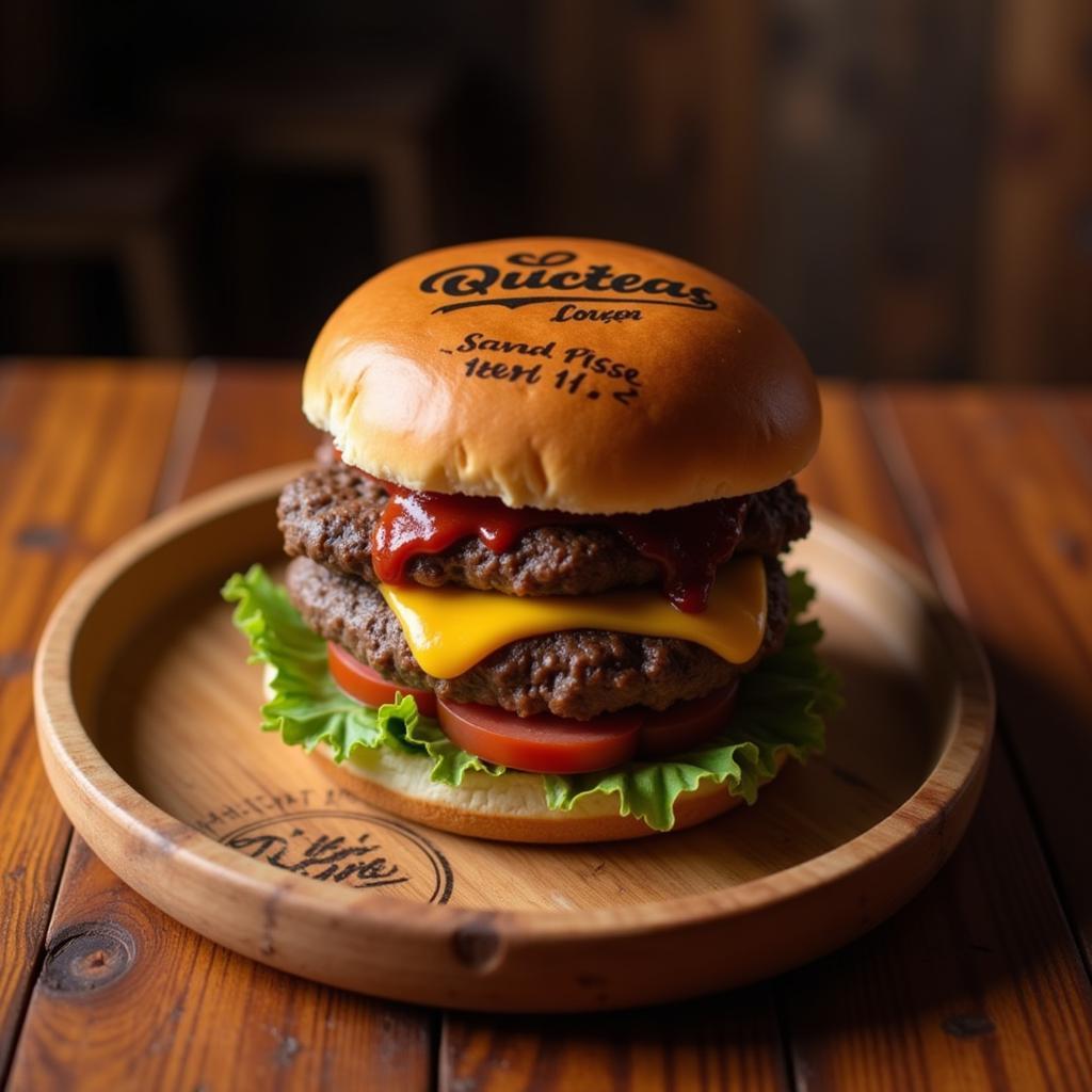 Branded Burger on Wooden Plate