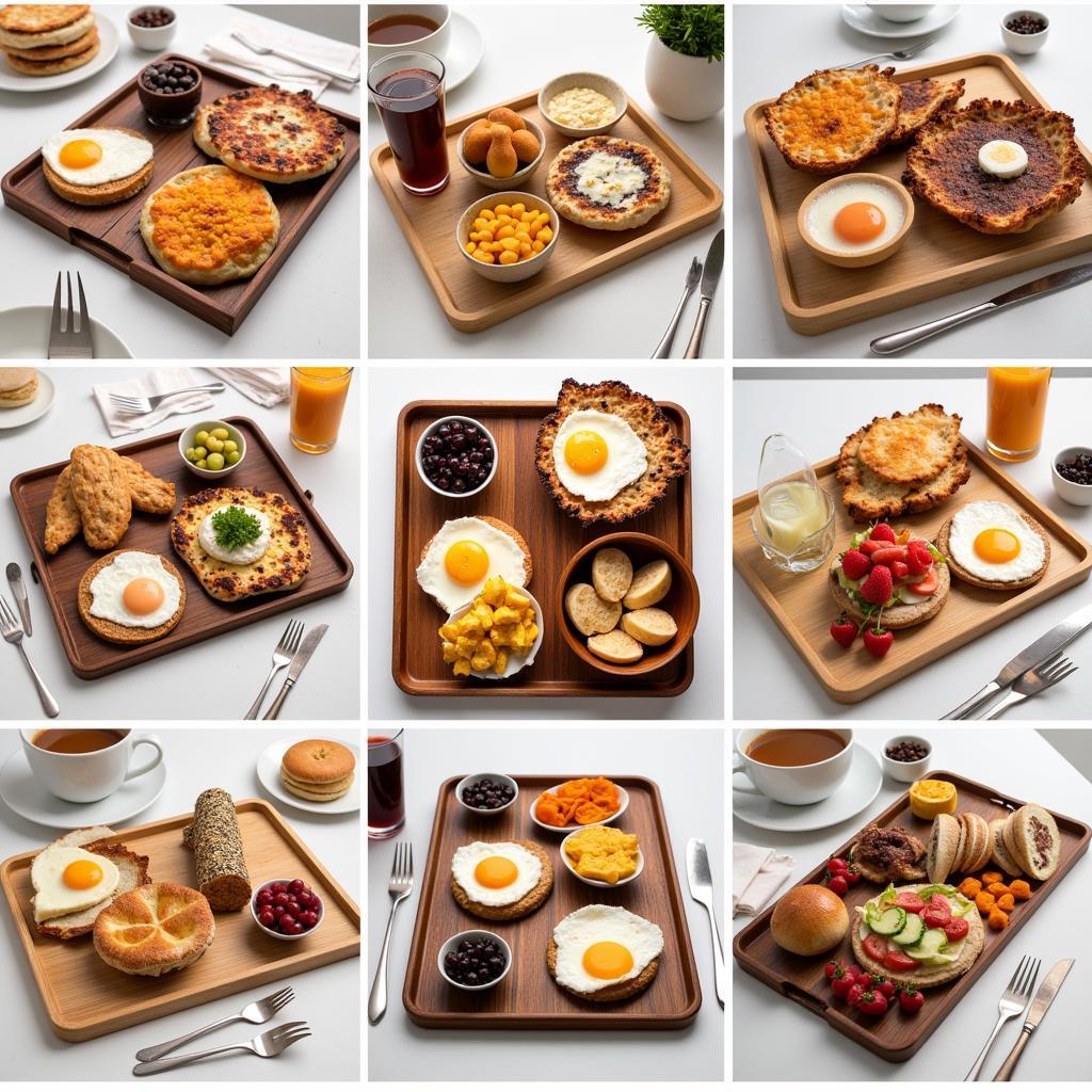 Assorted Breakfast Food Trays in Different Styles