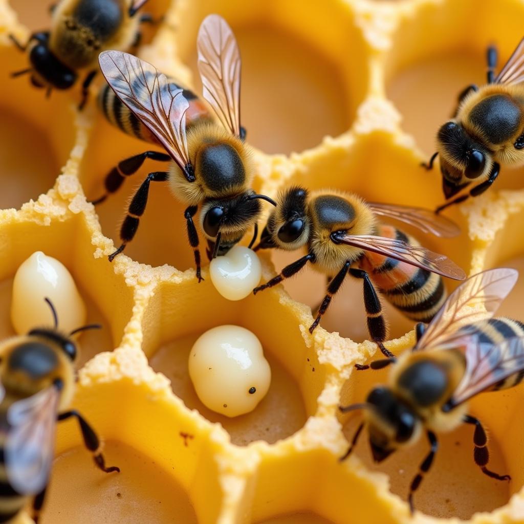 Brood food being fed to larvae