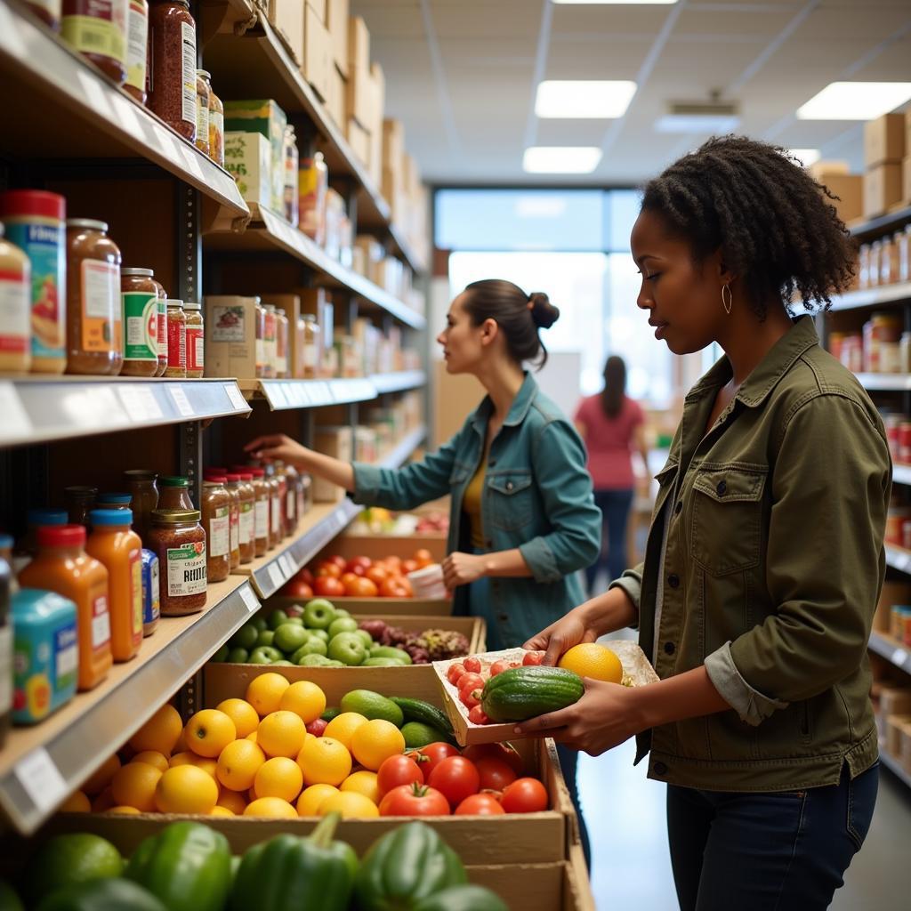 Client choosing food at a Brunswick GA food pantry