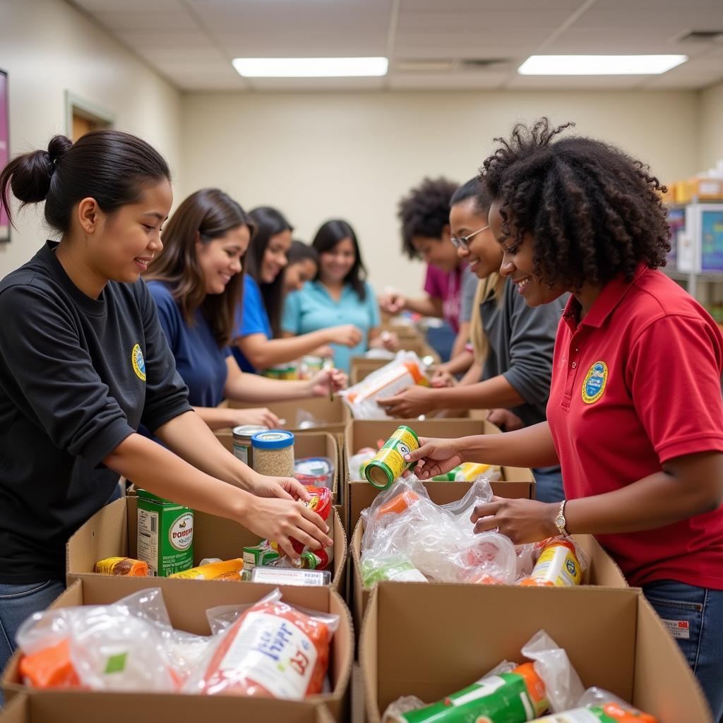 Volunteers at a Brunswick GA food pantry sorting donations