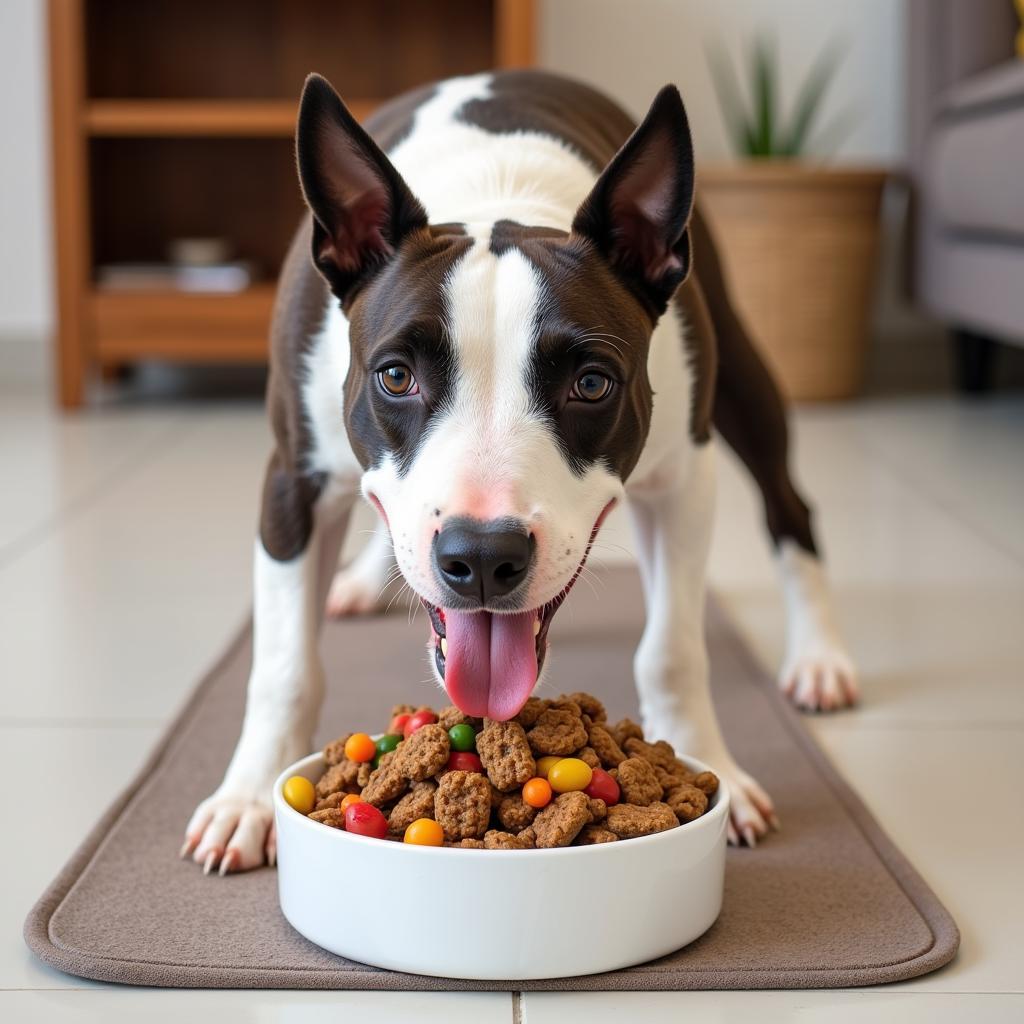 Bull Terrier Enjoying a Meal