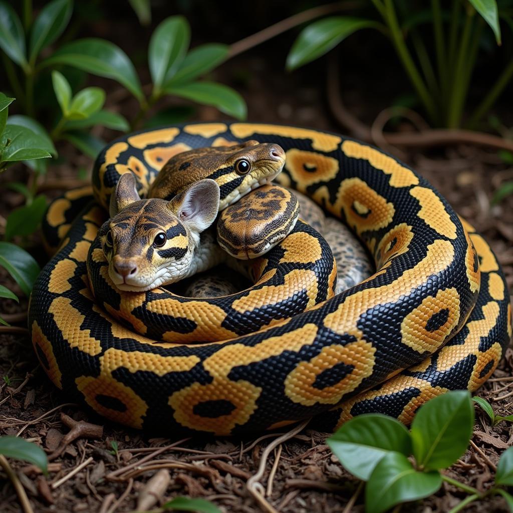 Burmese Python Consuming Rabbit in Everglades