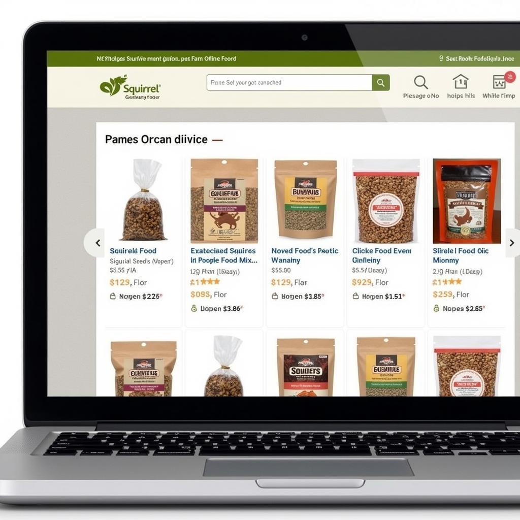 Buying Squirrel Food Online - A Laptop Showing an Online Retailer Stocking Various Squirrel Food Products