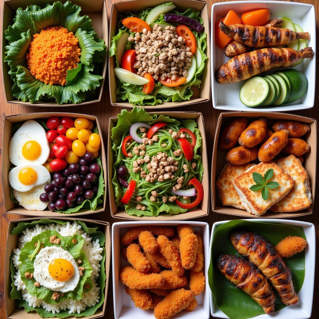 Assortment of colorful and diverse caja food options