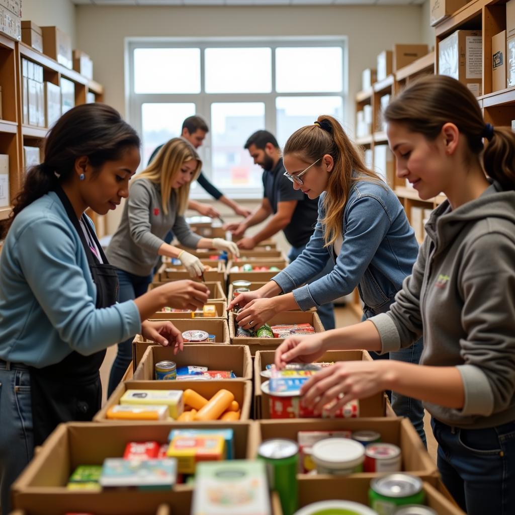 Volunteers Sorting Food at Calvary Church Food Bank