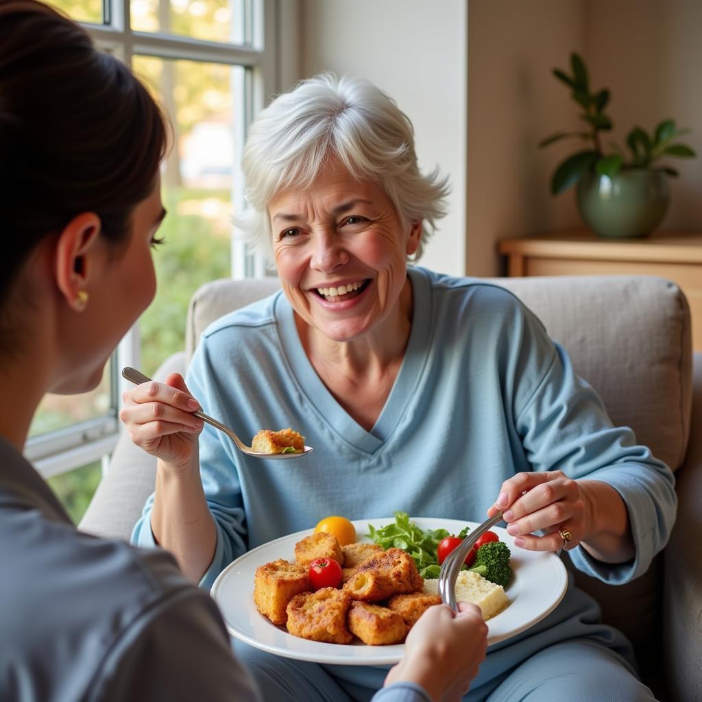 Cancer Patient Enjoying a Delivered Meal