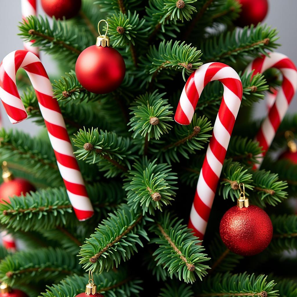 Candy Canes Hanging on a Christmas Tree