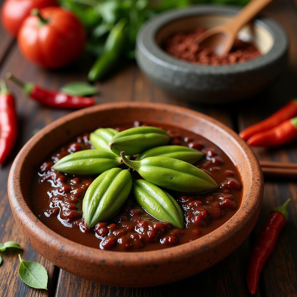 Cardamom pods in a traditional Mexican mole sauce