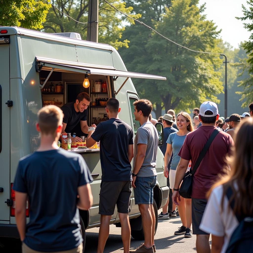 Cargo Van Food Truck Serving Happy Customers