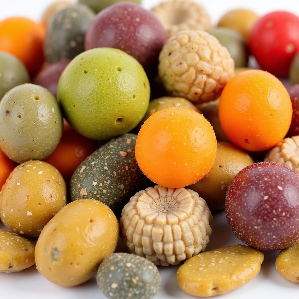 Different types of carp food boilies showcased