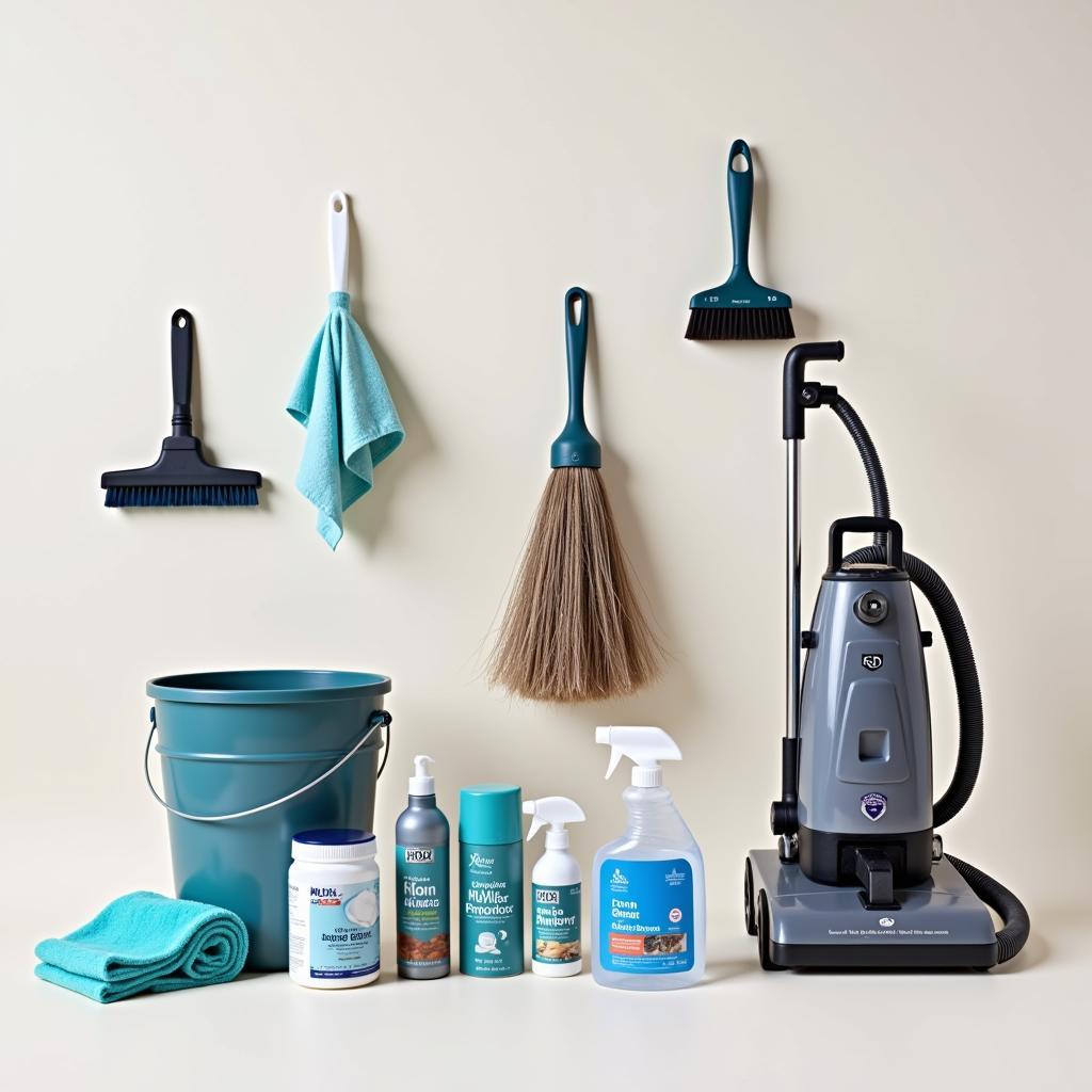 Various carpet cleaning equipment and supplies