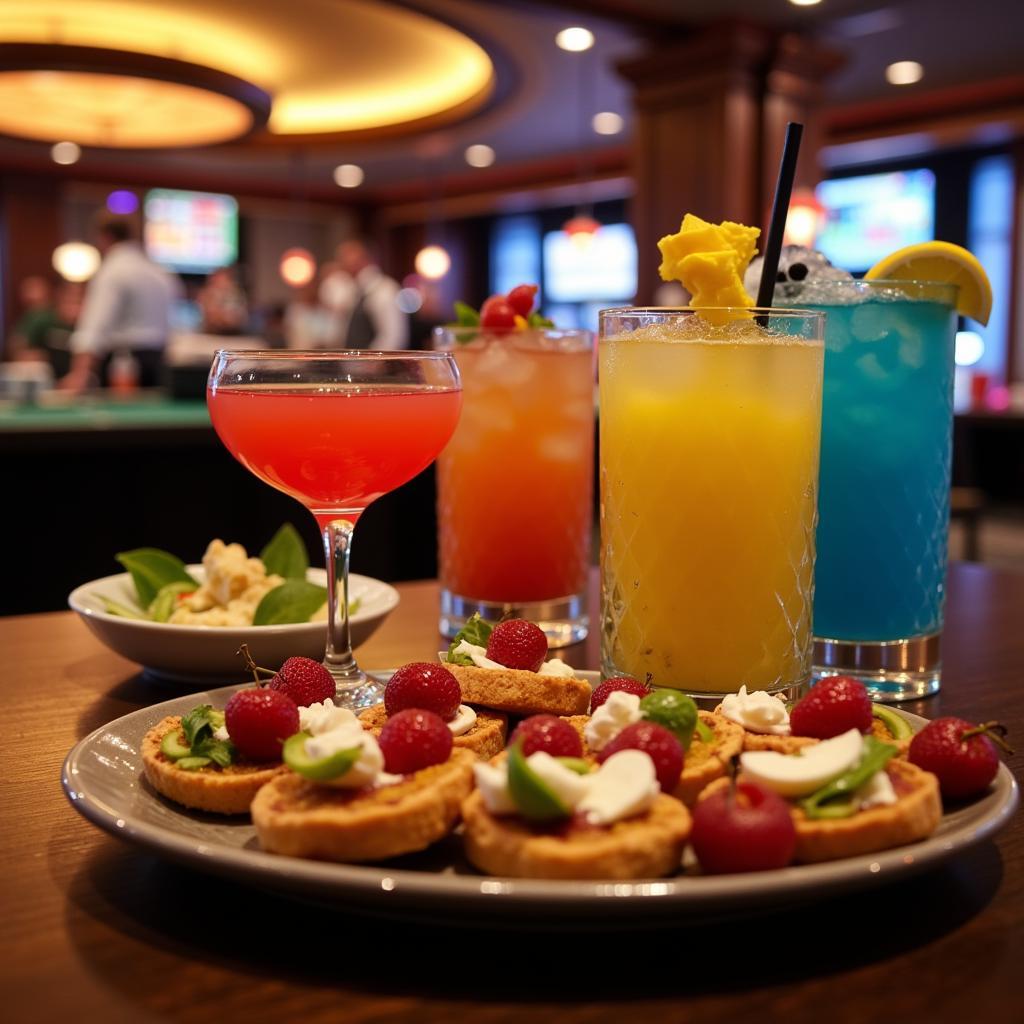 Stylish cocktails and appetizers in a casino setting