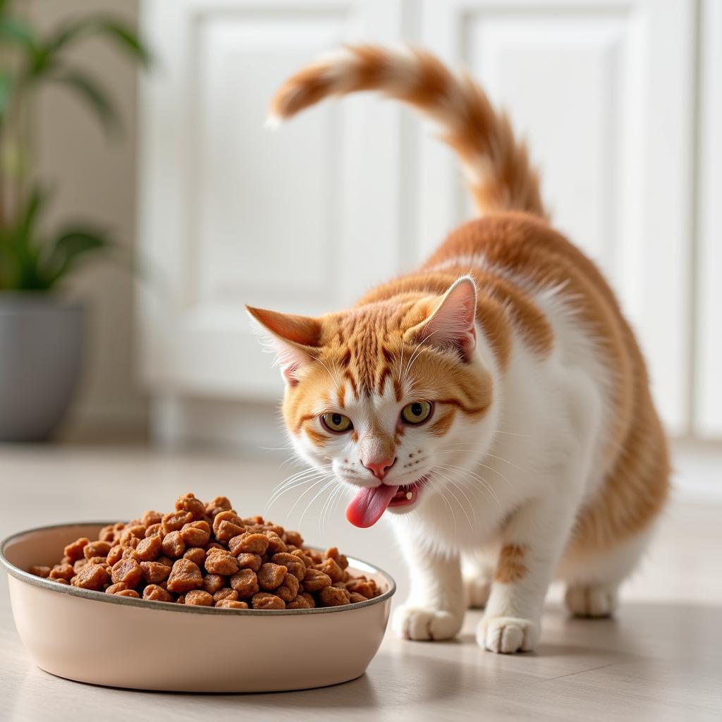 A cat enjoying a bowl of Aozi cat food.