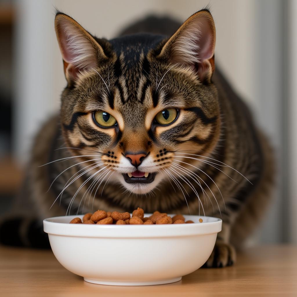 Happy Cat Enjoying Natural Food