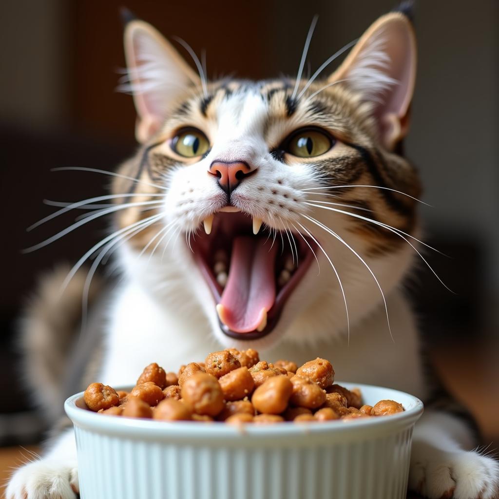 Happy Cat Eating Baked Food