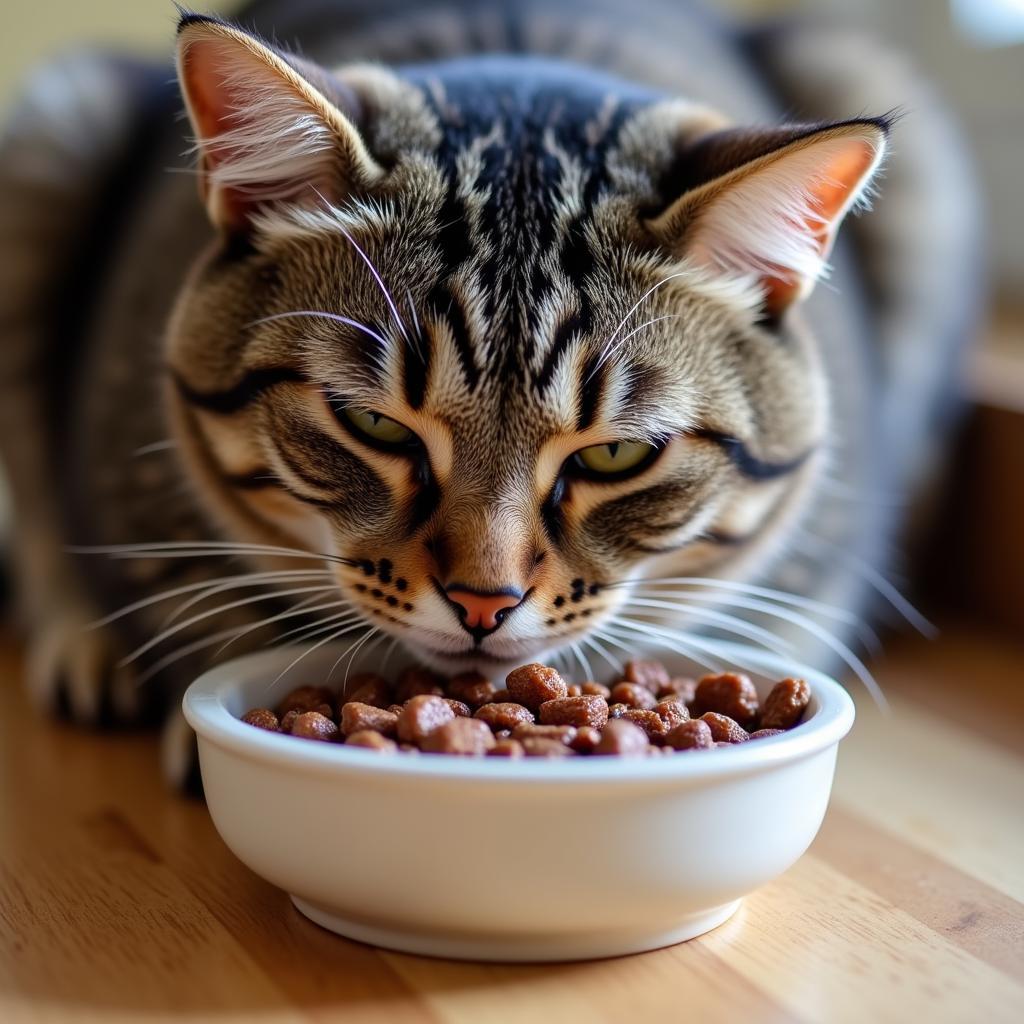 A happy cat eating Blue Ridge Beef