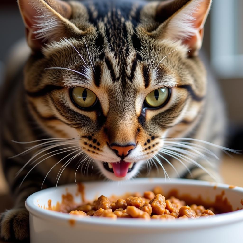 A Happy Cat Enjoying a Meal of Catit Wet Food