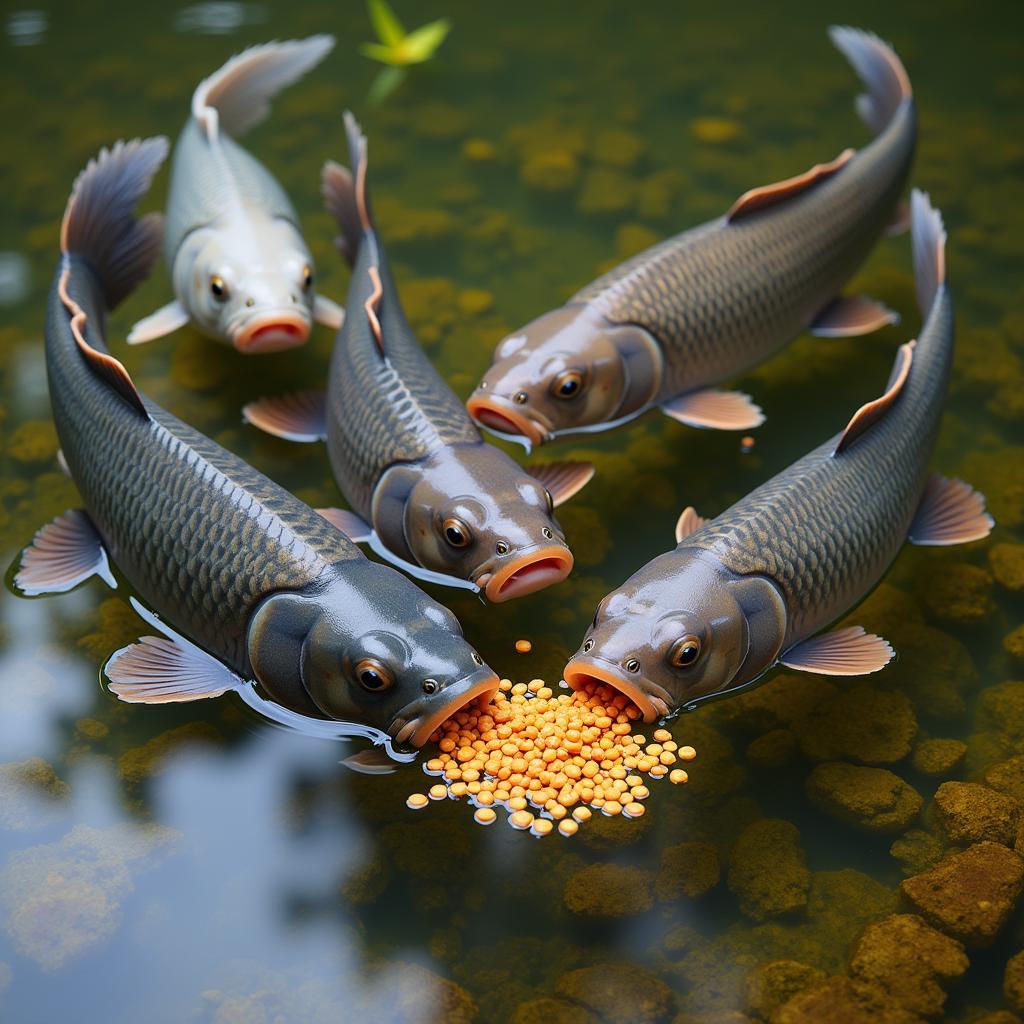 Catfish Feeding on Floating Pellets in a Pond