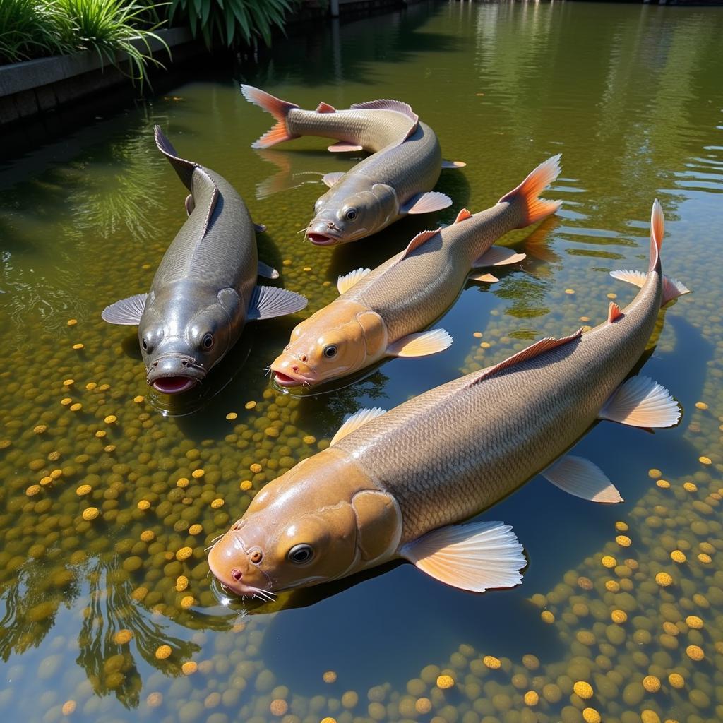 Catfish Feeding in a Pond