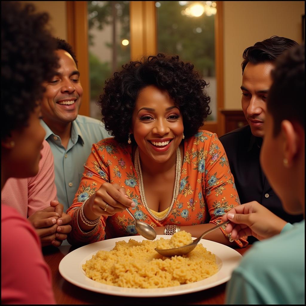 Celia Cruz enjoying Arroz con Pollo