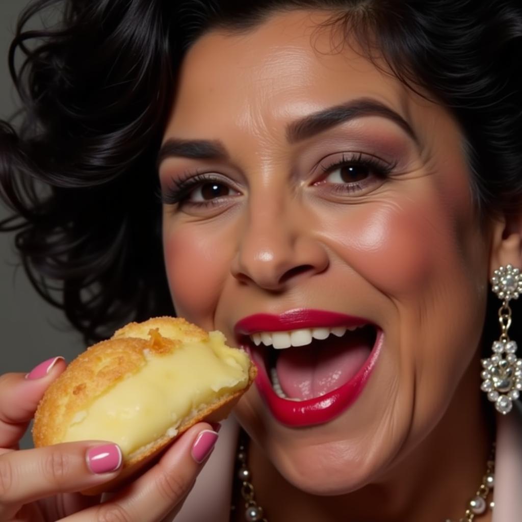 Celia Cruz Indulging in Cuban Pastries