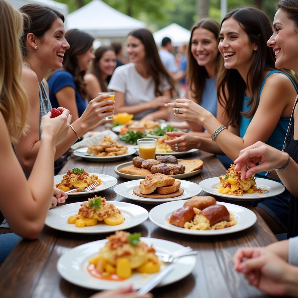 Large crowd enjoying food and drinks at a food festival in Charleston, South Carolina.