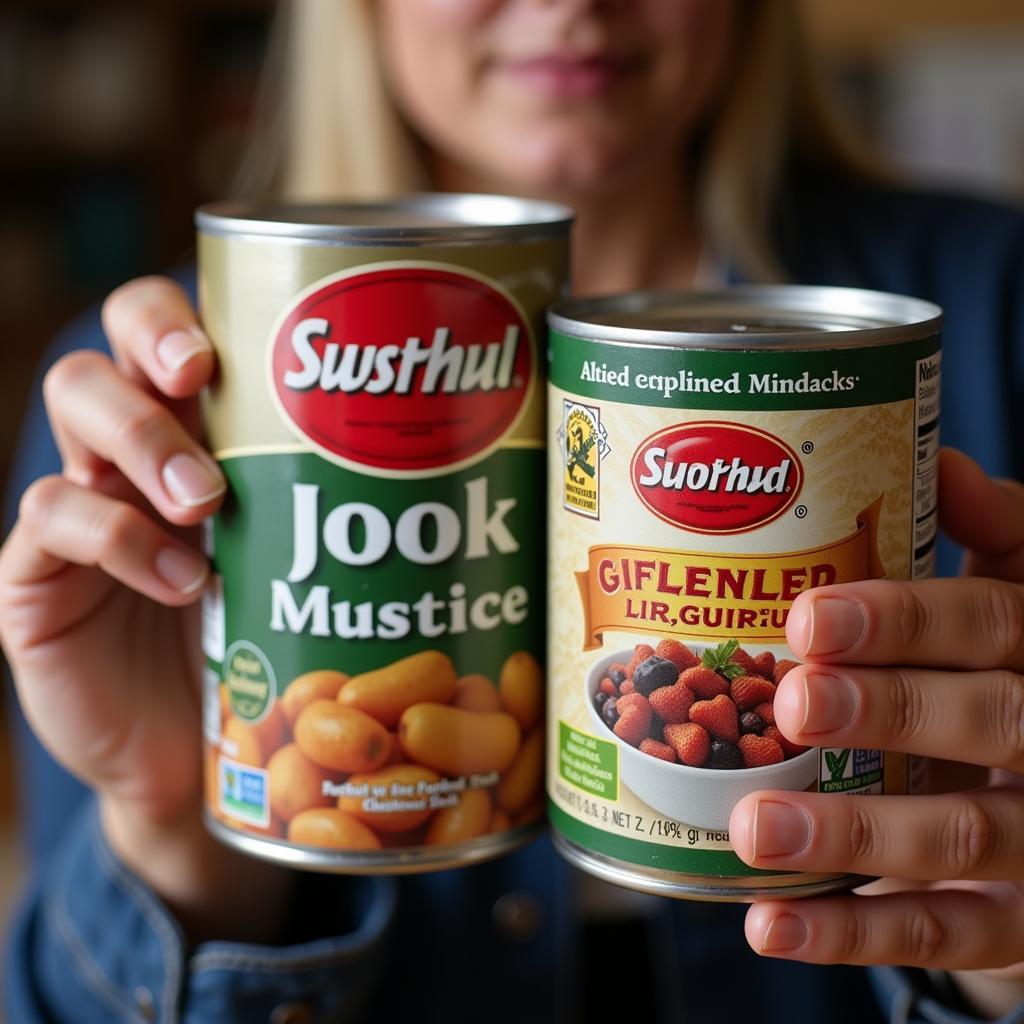 A person carefully inspecting the packaging of discounted survival food.