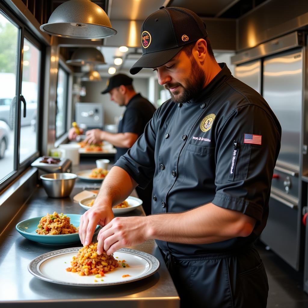 Chef Juan Rodriguez preparing food inside the Don Juan food truck