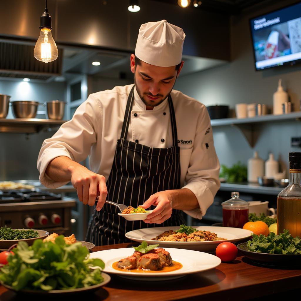 Chef Preparing Local Ingredients in a Restaurant Kitchen