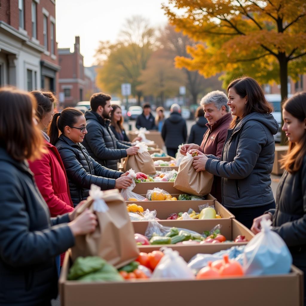 Volunteers distributing food at the Chelsea Food Pantry