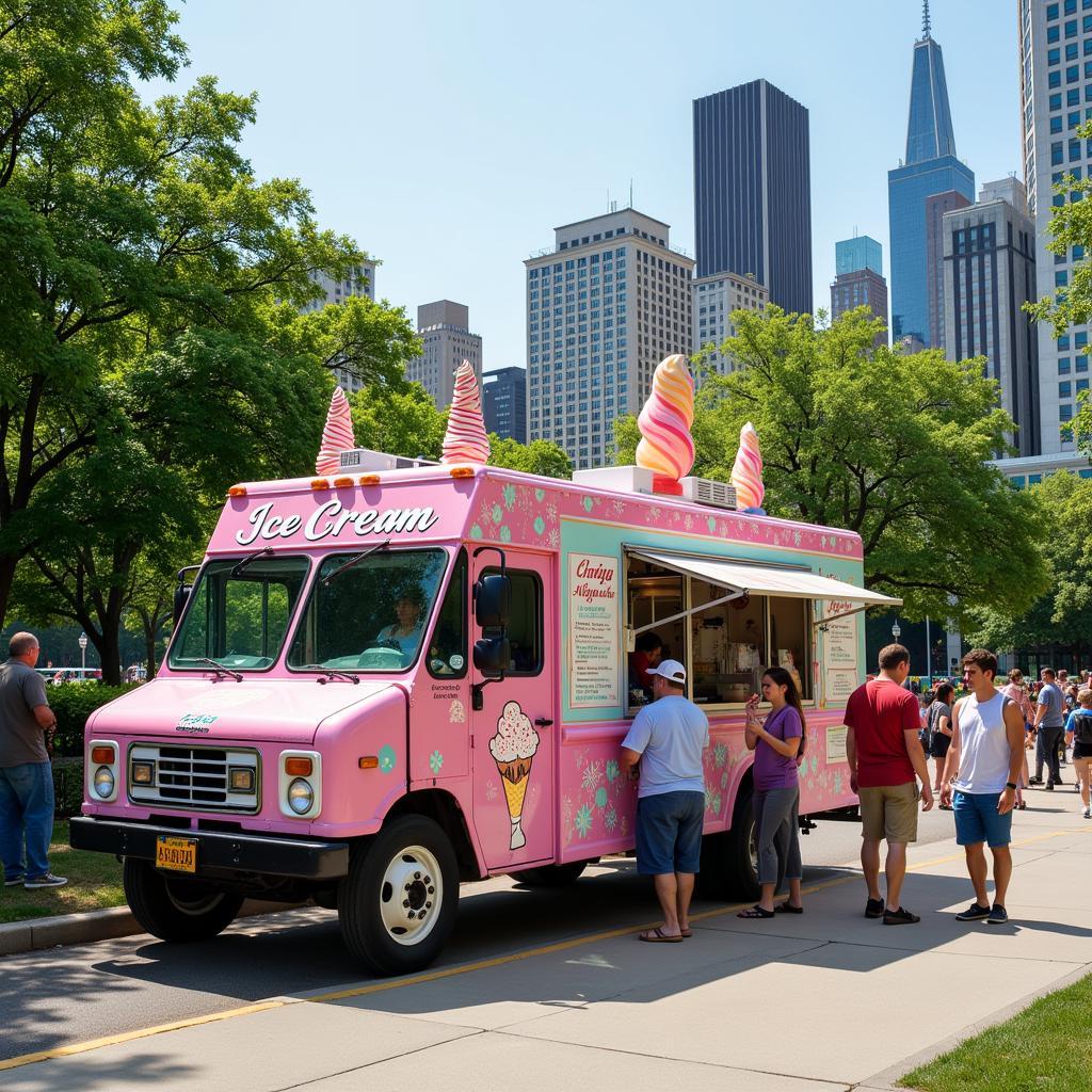 Ice cream food truck parked in Millennium Park, Chicago