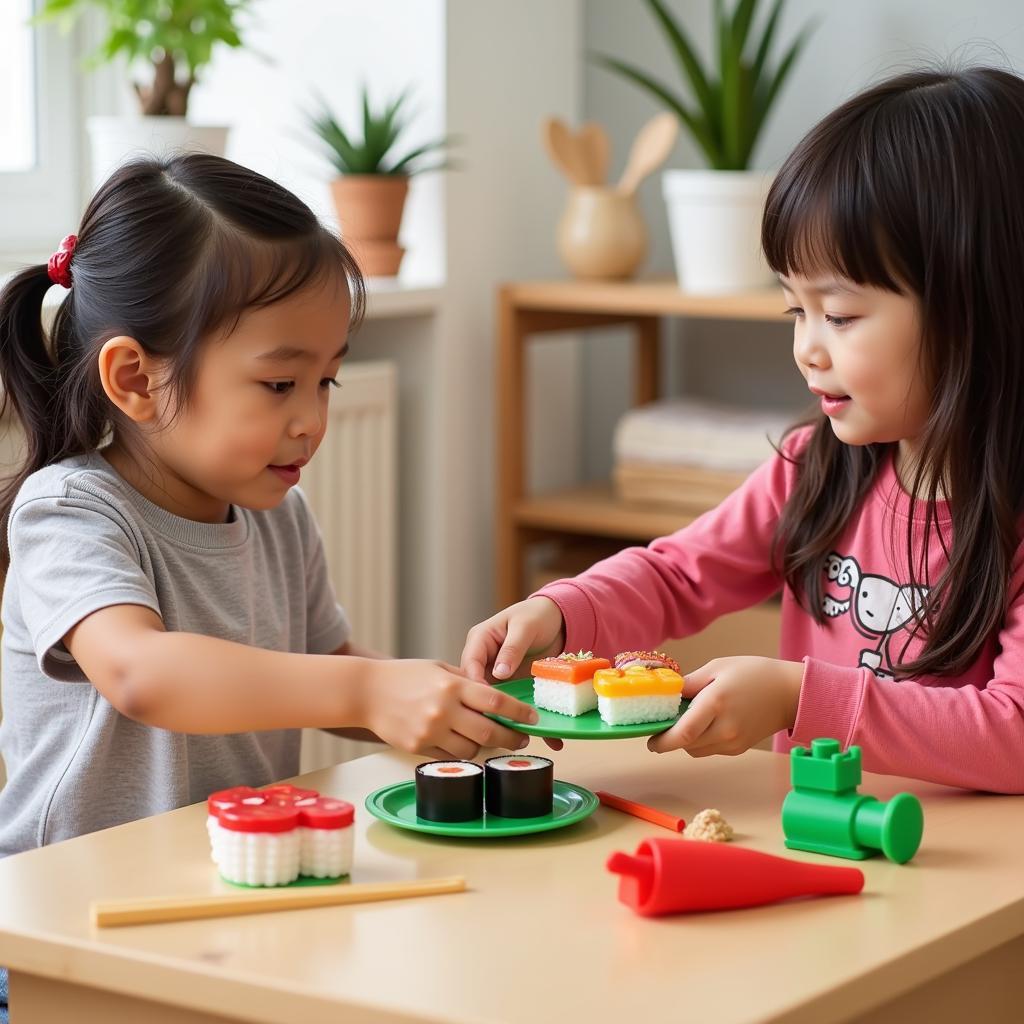 Children Engaging in Imaginative Play with Multicultural Play Food